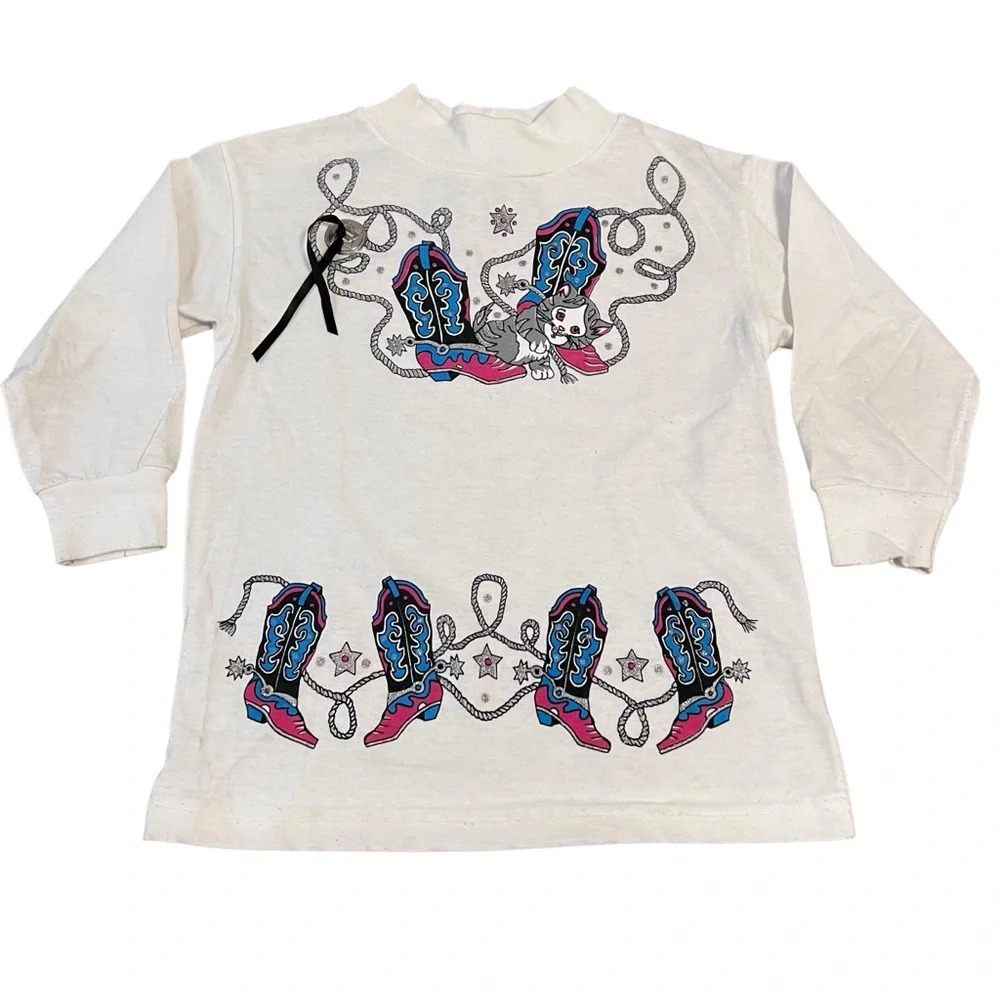 Vintage Wild Lily Western Cat Shirt | Cowboy Boots & Rope Graphic | Girls Size 5